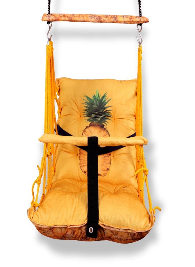 Boffle Cotton Baby Swing for Kids Children Folding and Washable, Child Gift Soft Jhula with Safety Belt Easy to Carry Safety Lock Cradle Chair, Jhula for Babies, Home Garden Hall, oonjel (Pineapple) - Image 4